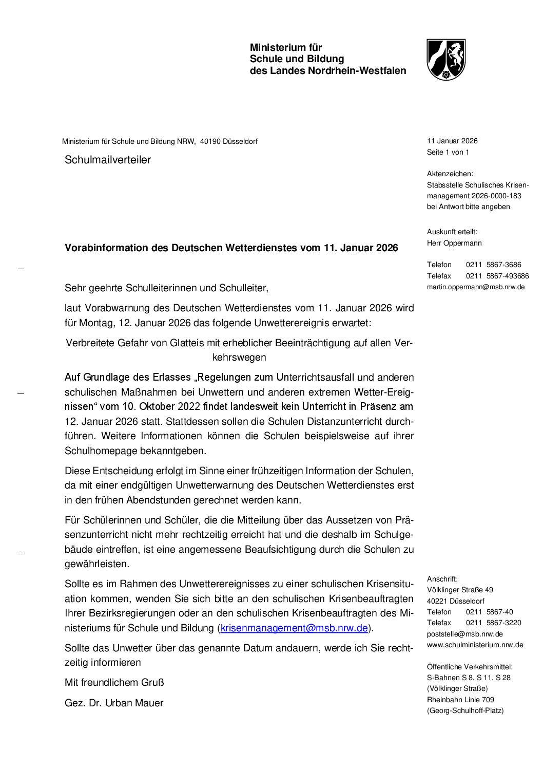 Distanzunterricht 12.01.2026